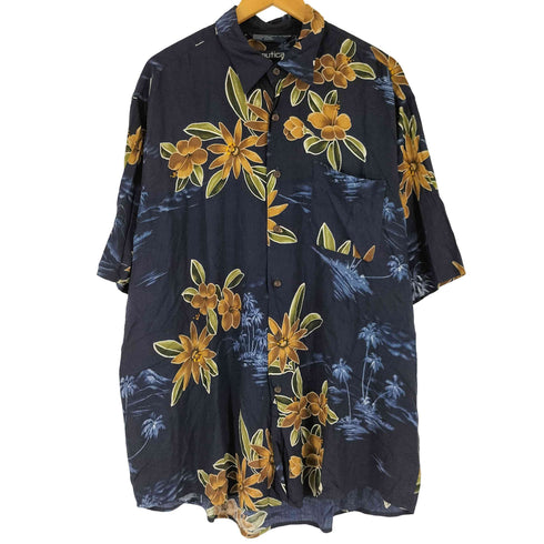 ノーティカ NAUTICA 90S ショートスリーブ ボタニカル柄 レーヨンシャツ メンズ JPN:XL