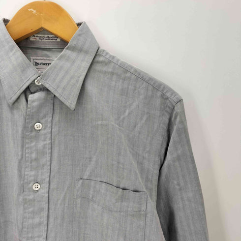 バーバリーズ BURBERRYS 80-90S OLD 銀タグ L/S ヘリンボーン ストライプ オックスフォード ドレス シャツ 襟芯 メンズ