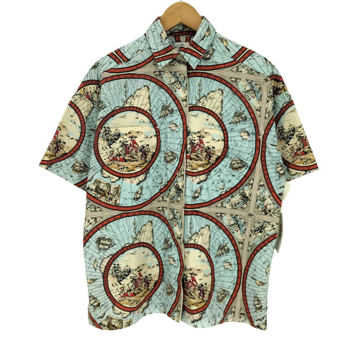ソブ Sov. 総柄 世界地図 ヨット 海 民族 S/S スナップボタン シャツ レディース JPN:36