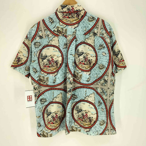 ソブ Sov. 総柄 世界地図 ヨット 海 民族 S/S スナップボタン シャツ レディース JPN:36