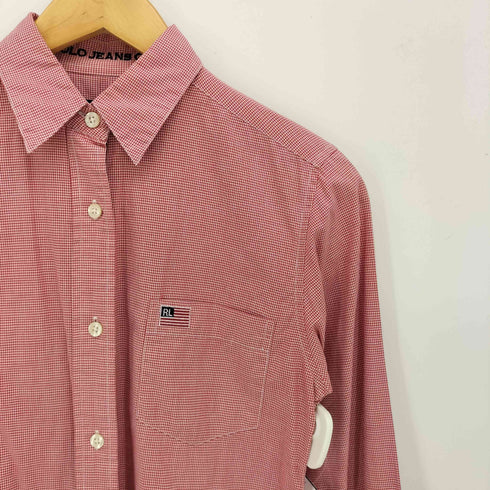 ポロジーンズカンパニーラルフローレン POLO JEANS COMPANY RALPH LAUREN 星条旗 刺繍 ギンガムチェック コットン L/S シャツ レディース P