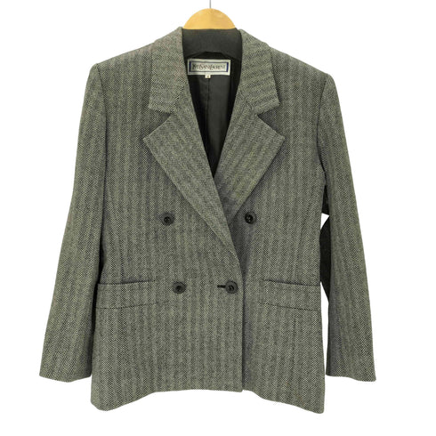 イヴサンローラン Yves Saint Laurent 80-90S OLD ウール ヘリンボーン ダブル テーラード ジャケット スカート セットアップ レディース import:M
