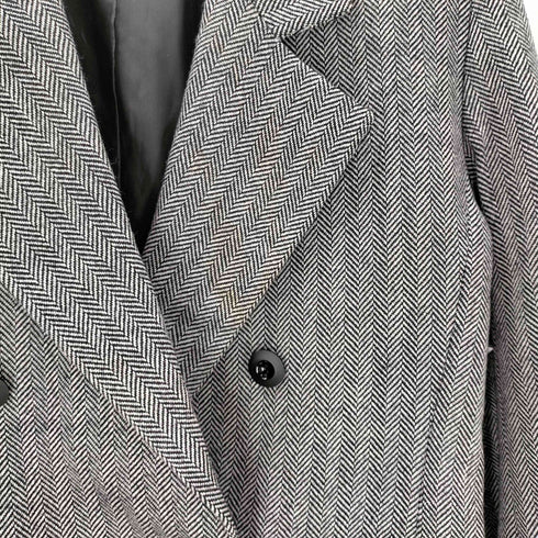 イヴサンローラン Yves Saint Laurent 80-90S OLD ウール ヘリンボーン ダブル テーラード ジャケット スカート セットアップ レディース import:M