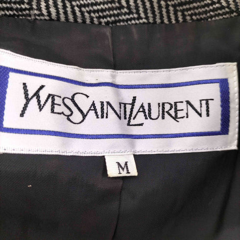イヴサンローラン Yves Saint Laurent 80-90S OLD ウール ヘリンボーン ダブル テーラード ジャケット スカート セットアップ レディース import:M