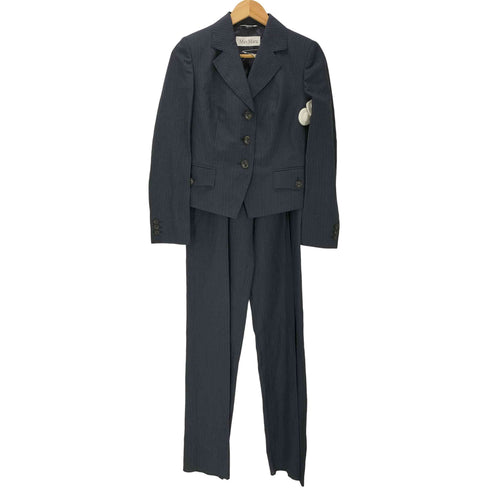 マックスマーラ MAX MARA MADE IN ITALY SET UP イタリア製 リネン ウール ストライプ ショート テーラード ジャケット スラックス パンツ セットアップ レディース 38