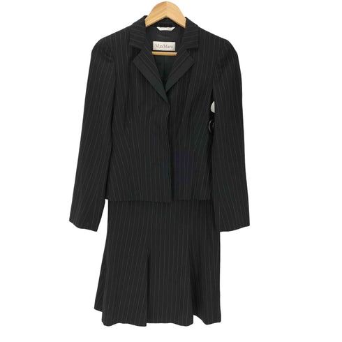マックスマーラ MAX MARA MADE IN ITALY SET UP イタリア製 白タグ ウール ストライプ ショート テーラード ジャケット スカート セットアップ レディース 36