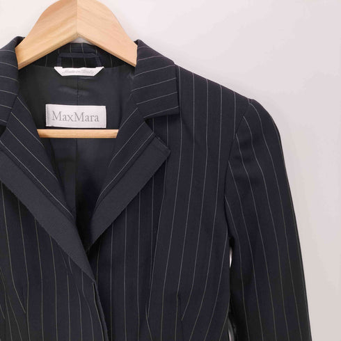 マックスマーラ MAX MARA MADE IN ITALY SET UP イタリア製 白タグ ウール ストライプ ショート テーラード ジャケット スカート セットアップ レディース 36