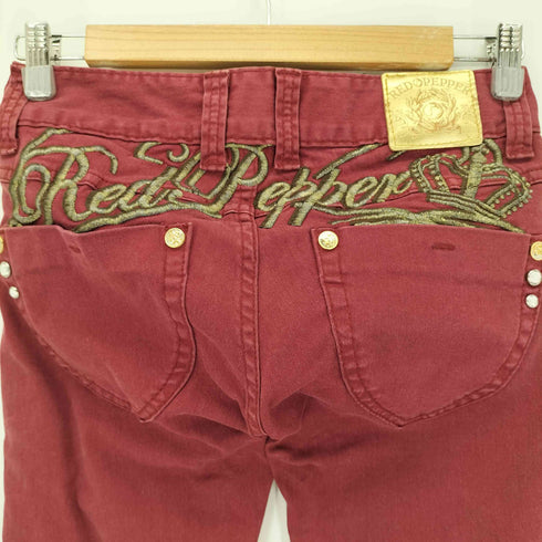 RED PEPPER ヒップ刺繍 ローライズ カラースキニーデニム Y2K レディース 26