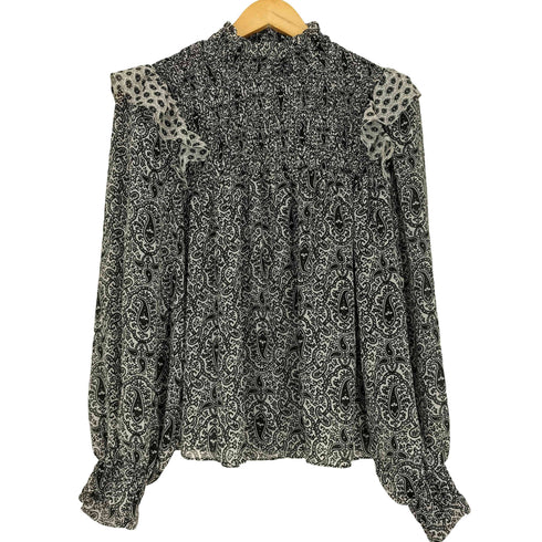 ザラ ZARA ペイズリー シースルー ギャザー ブラウス レディース M