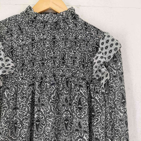 ザラ ZARA ペイズリー シースルー ギャザー ブラウス レディース M