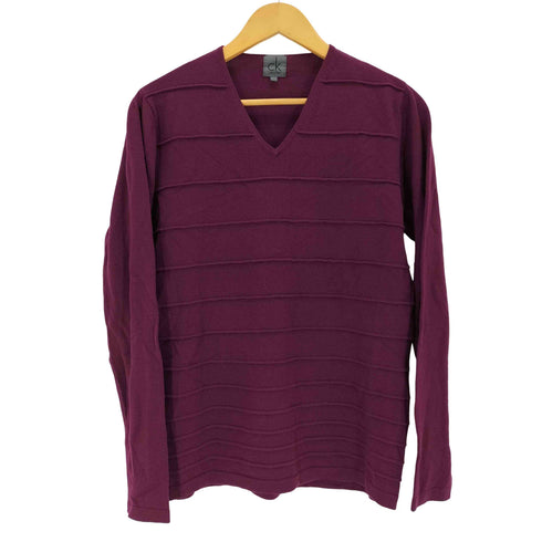 シーケーカルバンクライン ck Calvin Klein ボーダーデザインVネックニット レディース import:L