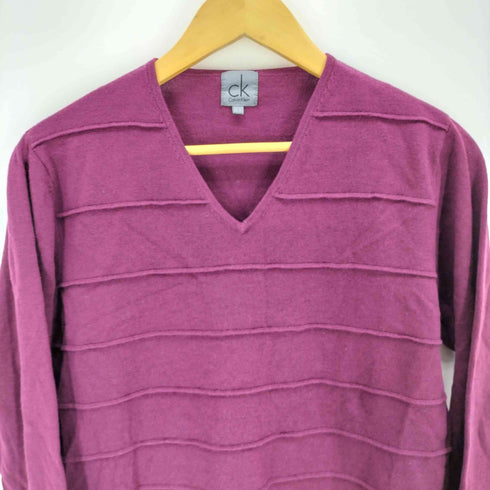 シーケーカルバンクライン ck Calvin Klein ボーダーデザインVネックニット レディース import:L