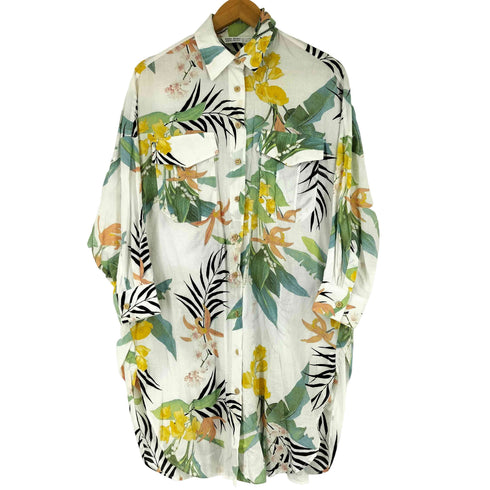 ザラ ZARA ボタニカル フローラルモチーフ シャツワンピース レディース import:XS