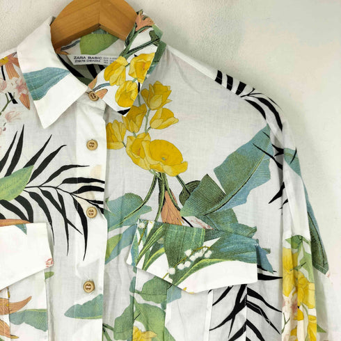 ザラ ZARA ボタニカル フローラルモチーフ シャツワンピース レディース import:XS