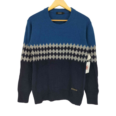 バーバリーブラックレーベル BURBERRY BLACK LABEL ノルディック ダイヤ ロゴ メタルプレート クルーネック ニット セーター メンズ JPN:2