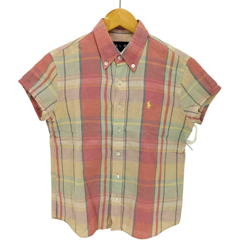 ラルフローレン RALPH LAUREN 80-90S 大文字タグ ポニー刺繍 リネン コットン S/S ボタンダウン シャツ レディース 9