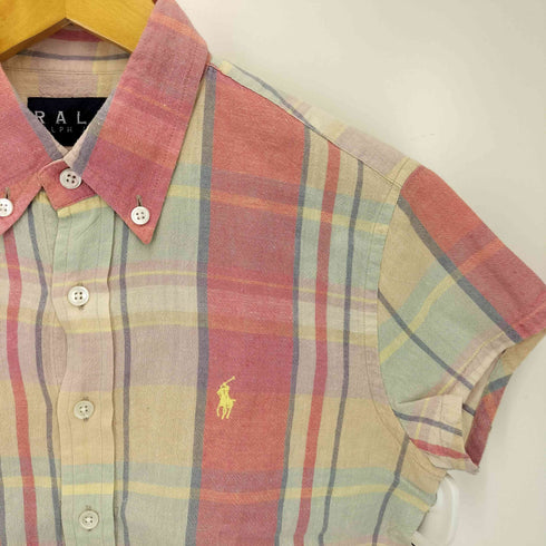 ラルフローレン RALPH LAUREN 80-90S 大文字タグ ポニー刺繍 リネン コットン S/S ボタンダウン シャツ レディース 9