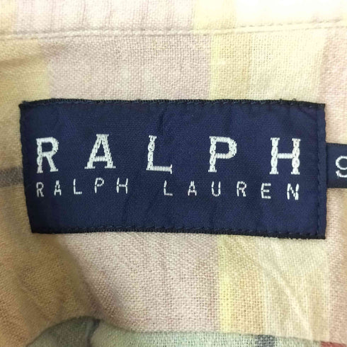 ラルフローレン RALPH LAUREN 80-90S 大文字タグ ポニー刺繍 リネン コットン S/S ボタンダウン シャツ レディース 9