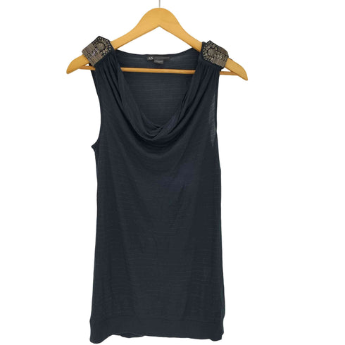 アルマーニエクスチェンジ ARMANI EXCHANGE ラメ糸 ボーダー ビーズスタッズエポレット ドレープ ノースリーブ レディース import:S