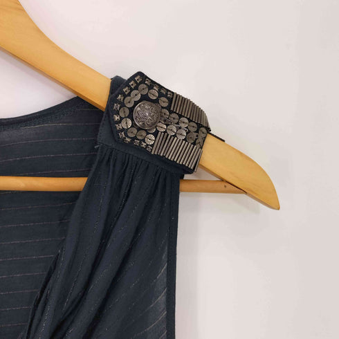 アルマーニエクスチェンジ ARMANI EXCHANGE ラメ糸 ボーダー ビーズスタッズエポレット ドレープ ノースリーブ レディース import:S
