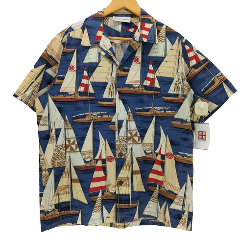 PUNAHOU APPAREL ヨット柄 ココナッツボタン オープンカラー アロハ シャツ メンズ
