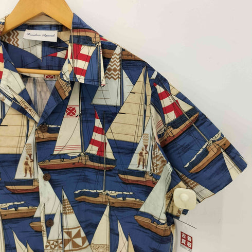 PUNAHOU APPAREL ヨット柄 ココナッツボタン オープンカラー アロハ シャツ メンズ