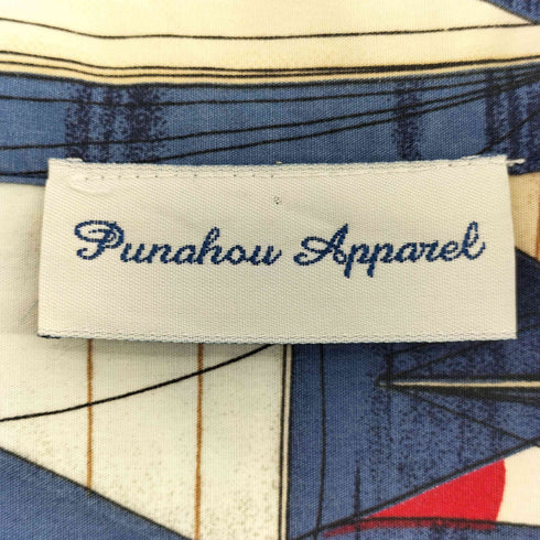 PUNAHOU APPAREL ヨット柄 ココナッツボタン オープンカラー アロハ シャツ メンズ