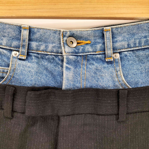 アンスクリア INSCRIRE 22AW Chalk Stripe Layered Pants チョークストライプ レイヤード パンツ レディース 36