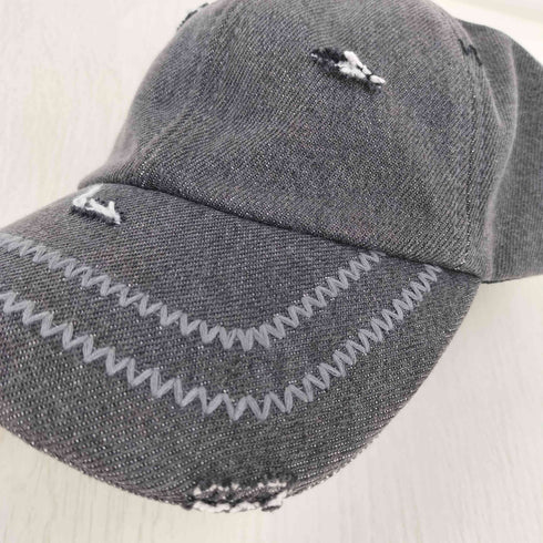 ザラ ZARA ダメージ加工 クラッシュデザイン 刺繍 6パネル デニム キャップ メンズ M