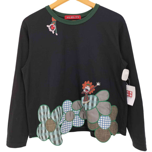 アルベロベロ OLLEBOREBLA オレボレブラ 現行タグ 大きな花 ビジュー装飾 キャラクター刺繍 長袖Tシャツ レディース