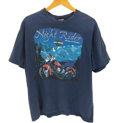 ハーレーダビッドソン HARLEY-DAVIDSON 00S HANEボディ NIGTH RIDER 両面 プリント クルーネック S/S Tシャツ コピーライト 2000 メンズ import:L