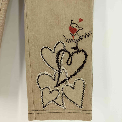 アルベロベロ OLLEBOREBLA オレボレブラ 左裾 ぶたさん ハート パッチワーク刺繍 ストレッチ パンツ レディース