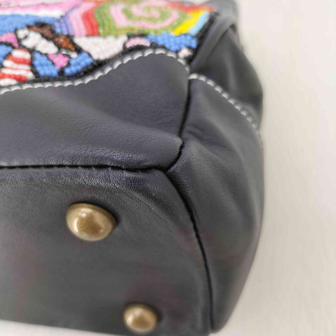 foufouille フフちゃんと仲間たち カラフル ビーズ刺繍 レザー ハンドバッグ レディース