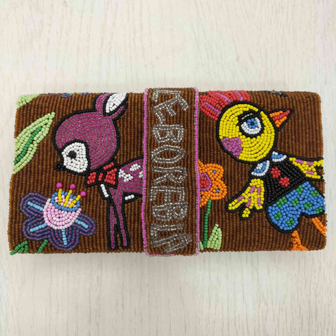 アルベロベロ OLLEBOREBLA オレボレブラ ぶたさん うさぎさん とりさん しかさん キャラクター ビーズ フラップ ベルトデザイン 長財布 レディース
