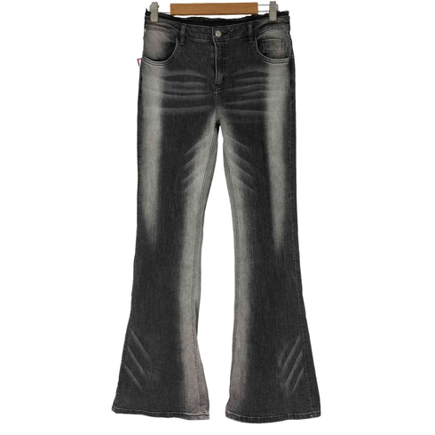 MESS STUDIO レースレイヤードデザイン ユーズド加工 ブーツカット フレアデニムパンツ レディース JPN:L