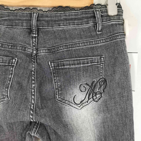MESS STUDIO レースレイヤードデザイン ユーズド加工 ブーツカット フレアデニムパンツ レディース JPN:L