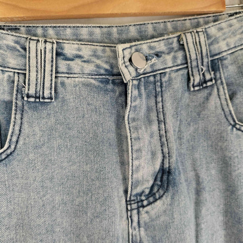 ジップフライ ダメージ加工 ワイドデニムパンツ レディース