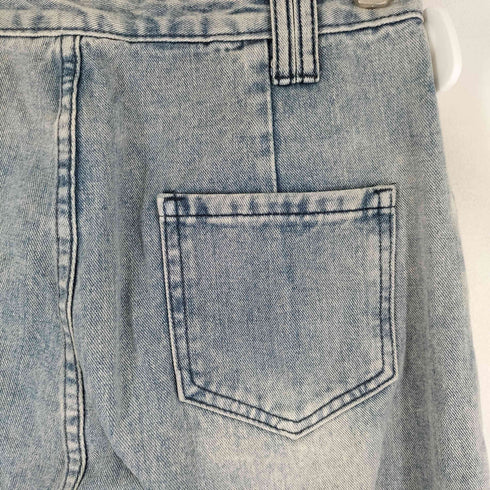 ジップフライ ダメージ加工 ワイドデニムパンツ レディース