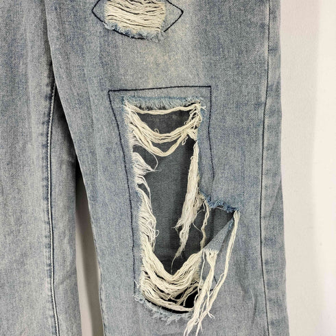 ジップフライ ダメージ加工 ワイドデニムパンツ レディース