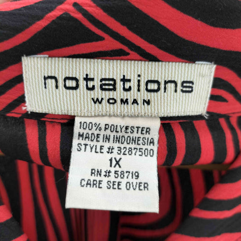 ノーテーション NOTATIONS ウェーブ柄 ポリエステル 長袖シャツ レディース 1X