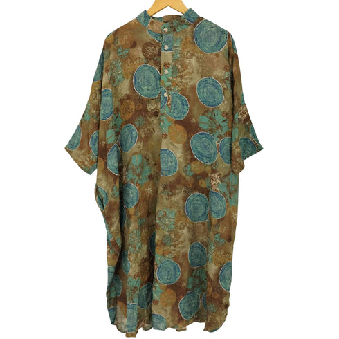 コイビトミサキ koibito misaki 綿100%バンドカラーオリエンタル柄ワイドロングワンピース レディース M-L