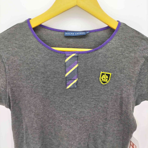 ラルフローレン RALPH LAUREN エンブレム ロゴ 切り替え クルーネック S/S Tシャツ レディース import:L