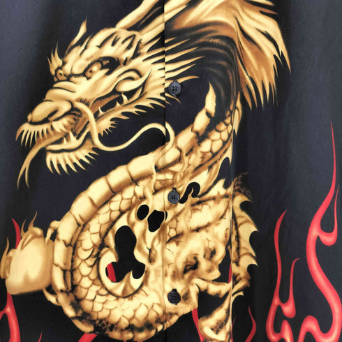 豪 龍 ドラゴン 両面プリントデザイン シャツ メンズ JPN:L