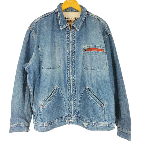 ゲス GUESS USA製 グリッドタグ ジップアップ デニムジャケット メンズ import:L