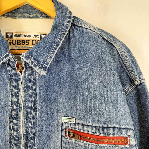 ゲス GUESS USA製 グリッドタグ ジップアップ デニムジャケット メンズ import:L