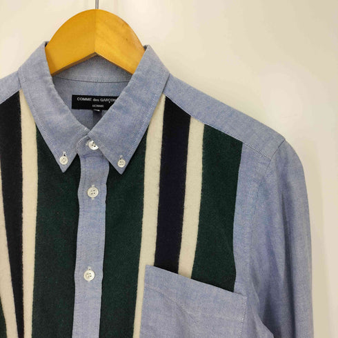 コムデギャルソンオム COMME des GARCONS HOMME AD2011 異素材 ドッキング L/S ストライプ ボタンダウン シャツ メンズ JPN:XS