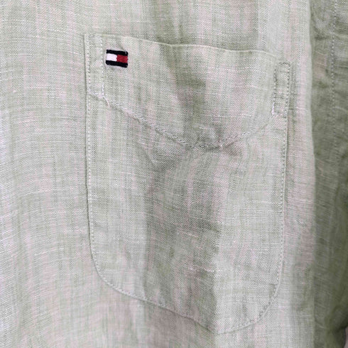 トミーヒルフィガー TOMMY HILFIGER 刺繍ロゴ L/S ボタンダウン リネンシャツ メンズ XL