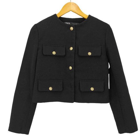 ザラ ZARA ツイード ノーカラー ジャケット レディース import:S