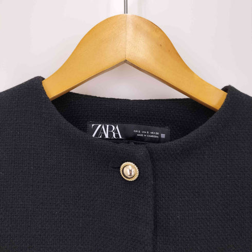 ザラ ZARA ツイード ノーカラー ジャケット レディース import:S