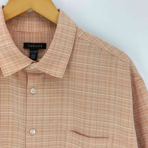 ヴァンヒューゼン VAN HEUSEN 00S チェック柄 S/S レーヨン混 レギュラカラーシャツ メンズ import:XL